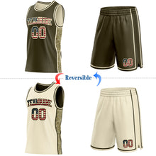 Charger l'image dans la galerie, Custom Olive Vintage USA Flag-Cream Camo Side Panel Stripe Reversible Double Side Sublimation Basketball Set Jersey