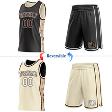 Charger l'image dans la galerie, Custom Black(Cream) Brown-White Camo Side Panel Stripe Reversible Double Side Sublimation Basketball Set Jersey