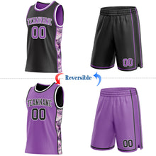 Charger l'image dans la galerie, Custom Black Medium Purple-White Camo Side Panel Stripe Reversible Double Side Sublimation Basketball Set Jersey