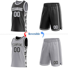 Charger l'image dans la galerie, Custom Black Gray-White Camo Side Panel Stripe Reversible Double Side Sublimation Basketball Set Jersey