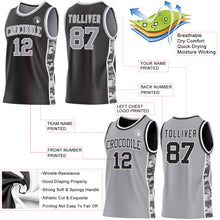 Charger l'image dans la galerie, Custom Black Gray-White Camo Side Panel Stripe Reversible Double Side Sublimation Basketball Set Jersey