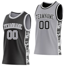 Charger l'image dans la galerie, Custom Black Gray-White Camo Side Panel Stripe Reversible Double Side Sublimation Basketball Set Jersey