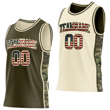 Charger l'image dans la galerie, Custom Olive Vintage USA Flag-Cream Camo Side Panel Stripe Reversible Double Side Sublimation Basketball Set Jersey