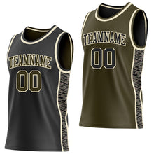 Charger l'image dans la galerie, Custom Black Olive-Cream Camo Side Panel Stripe Reversible Double Side Sublimation Basketball Set Jersey