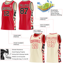 Charger l'image dans la galerie, Custom Red Black-Cream Camo Side Panel Stripe Reversible Double Side Sublimation Basketball Set Jersey