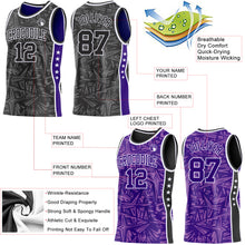 Charger l'image dans la galerie, Custom Black White-Purple Side Panel Stripe Stars Geometric Shatter Starburst Reversible Double Side Sublimation Basketball Set Jersey