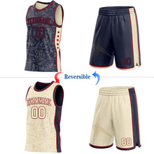 Charger l'image dans la galerie, Custom Navy Maroon-Cream Side Panel Stripe Stars Geometric Shatter Starburst Reversible Double Side Sublimation Basketball Set Jersey