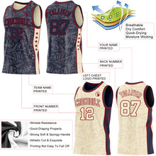 Charger l'image dans la galerie, Custom Navy Maroon-Cream Side Panel Stripe Stars Geometric Shatter Starburst Reversible Double Side Sublimation Basketball Set Jersey