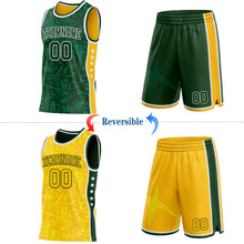 Charger l'image dans la galerie, Custom Green White-Gold Side Panel Stripe Stars Geometric Shatter Starburst Reversible Double Side Sublimation Basketball Set Jersey