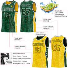 Charger l'image dans la galerie, Custom Green White-Gold Side Panel Stripe Stars Geometric Shatter Starburst Reversible Double Side Sublimation Basketball Set Jersey