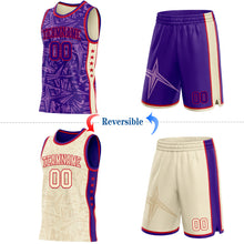 Charger l'image dans la galerie, Custom Purple Red-Cream Side Panel Stripe Stars Geometric Shatter Starburst Reversible Double Side Sublimation Basketball Set Jersey