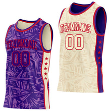 Charger l'image dans la galerie, Custom Purple Red-Cream Side Panel Stripe Stars Geometric Shatter Starburst Reversible Double Side Sublimation Basketball Set Jersey