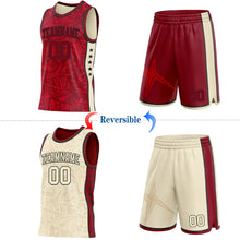Charger l'image dans la galerie, Custom Maroon Black-Cream Side Panel Stripe Stars Geometric Shatter Starburst Reversible Double Side Sublimation Basketball Set Jersey