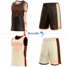 Charger l'image dans la galerie, Custom Brown Orange-Cream Side Panel Stripe Stars Geometric Shatter Starburst Reversible Double Side Sublimation Basketball Set Jersey