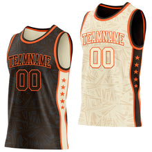 Charger l'image dans la galerie, Custom Brown Orange-Cream Side Panel Stripe Stars Geometric Shatter Starburst Reversible Double Side Sublimation Basketball Set Jersey