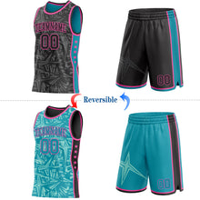 Charger l'image dans la galerie, Custom Black Pink-Teal Side Panel Stripe Stars Geometric Shatter Starburst Reversible Double Side Sublimation Basketball Set Jersey