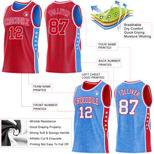 Charger l'image dans la galerie, Custom Red White-Powder Blue Side Panel Stripe Stars Geometric Shatter Starburst Reversible Double Side Sublimation Basketball Set Jersey