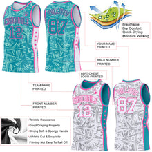 Charger l'image dans la galerie, Custom Teal Pink-White Side Panel Stripe Stars Geometric Shatter Starburst Reversible Double Side Sublimation Basketball Set Jersey