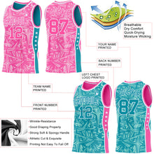 Laden Sie das Bild in den Galerie-Viewer, Custom Pink White-Teal Side Panel Stripe Stars Geometric Shatter Starburst Reversible Double Side Sublimation Basketball Set Jersey