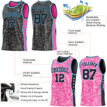 Charger l'image dans la galerie, Custom Black Sky Blue-Pink Side Panel Stripe Stars Geometric Shatter Starburst Reversible Double Side Sublimation Basketball Set Jersey