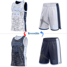 Charger l'image dans la galerie, Custom White Light Blue-Navy Side Panel Stripe Stars Geometric Shatter Starburst Reversible Double Side Sublimation Basketball Set Jersey