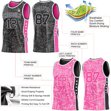 Charger l'image dans la galerie, Custom Black White-Pink Side Panel Stripe Stars Geometric Shatter Starburst Reversible Double Side Sublimation Basketball Set Jersey