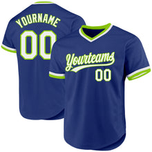 Charger l'image dans la galerie, Custom Royal White-Neon Green Authentic Throwback Baseball Jersey