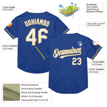 Load image into Gallery viewer, Custom Royal White-Old Gold Mesh Authentic Throwback Baseball Jersey