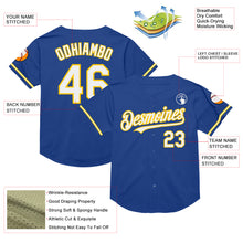 Load image into Gallery viewer, Custom Royal White-Yellow Mesh Authentic Throwback Baseball Jersey