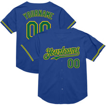 Load image into Gallery viewer, Custom Royal Kelly Green-Yellow Mesh Authentic Throwback Baseball Jersey