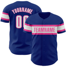 Laden Sie das Bild in den Galerie-Viewer, Custom Royal White-Pink Authentic Baseball Jersey