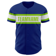 Laden Sie das Bild in den Galerie-Viewer, Custom Royal White-Neon Green Authentic Baseball Jersey