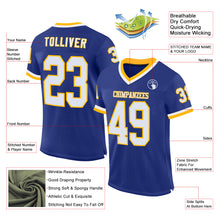 Laden Sie das Bild in den Galerie-Viewer, Custom Royal White-Gold Mesh Authentic Throwback Football Jersey