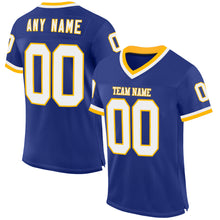 Laden Sie das Bild in den Galerie-Viewer, Custom Royal White-Gold Mesh Authentic Throwback Football Jersey