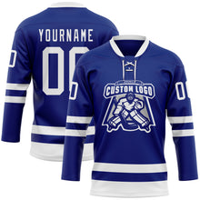 Charger l'image dans la galerie, Custom Royal White Hockey Lace Neck Jersey
