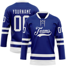 Charger l'image dans la galerie, Custom Royal White Hockey Lace Neck Jersey