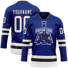 Laden Sie das Bild in den Galerie-Viewer, Custom Royal White-Black Hockey Lace Neck Jersey