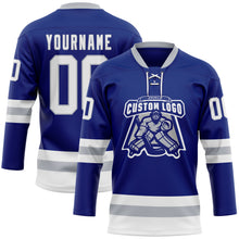 Charger l'image dans la galerie, Custom Royal White-Gray Hockey Lace Neck Jersey
