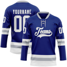 Charger l'image dans la galerie, Custom Royal White-Gray Hockey Lace Neck Jersey