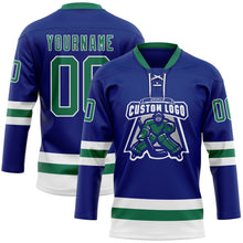 Загрузить изображение в средство просмотра галереи, Custom Royal Kelly Green-White Hockey Lace Neck Jersey