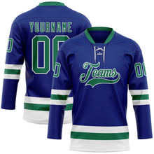 Загрузить изображение в средство просмотра галереи, Custom Royal Kelly Green-White Hockey Lace Neck Jersey