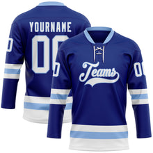 Загрузить изображение в средство просмотра галереи, Custom Royal White-Light Blue Hockey Lace Neck Jersey