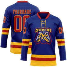 Загрузить изображение в средство просмотра галереи, Custom Royal Red-Gold Hockey Lace Neck Jersey