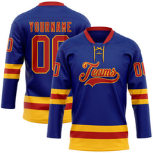 Загрузить изображение в средство просмотра галереи, Custom Royal Red-Gold Hockey Lace Neck Jersey
