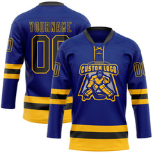 Load image into Gallery viewer, Custom Royal Black-Gold Hockey Lace Neck Jersey