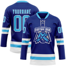 Загрузить изображение в средство просмотра галереи, Custom Royal Sky Blue-White Hockey Lace Neck Jersey