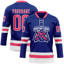 Загрузить изображение в средство просмотра галереи, Custom Royal Neon Pink-White Hockey Lace Neck Jersey