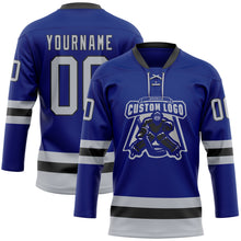 Charger l'image dans la galerie, Custom Royal Gray-Black Hockey Lace Neck Jersey