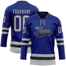 Charger l'image dans la galerie, Custom Royal Gray-Black Hockey Lace Neck Jersey