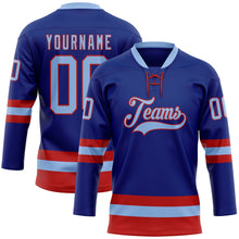 Загрузить изображение в средство просмотра галереи, Custom Royal Light Blue-Red Hockey Lace Neck Jersey